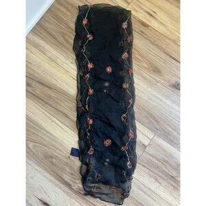 Honey Made‎ in India 100% Rayon Black Gold red pattern embroidered scarf cloth